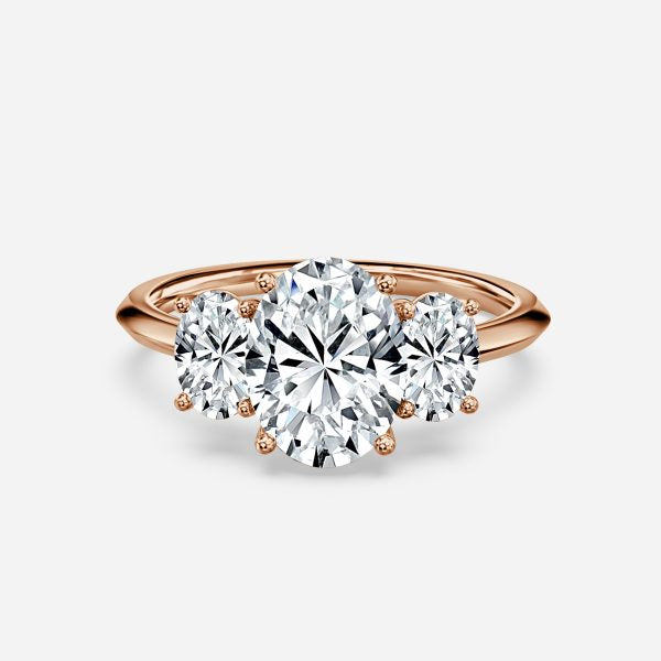 Cae Oval Three Stone Engagement Ring 14K / 18K Solid Gold