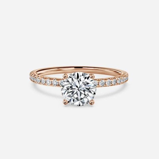 Ulip Round Diamond Band Engagement Ring 14K / 18K Solid Gold