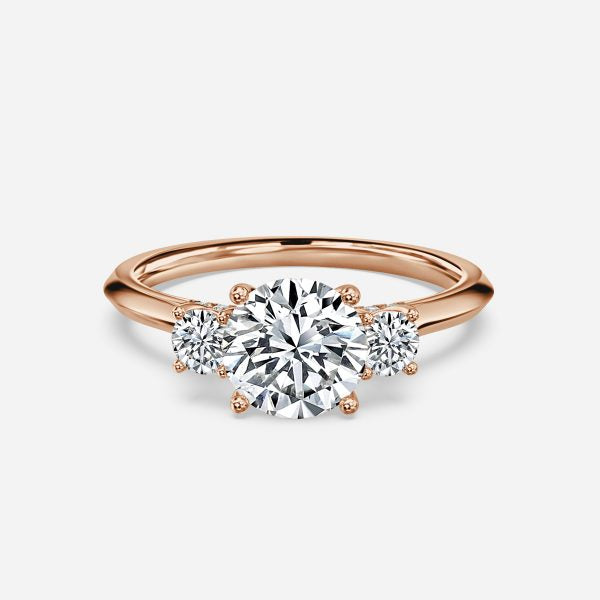 Cae Round Three Stone Engagement Ring 14K / 18K Solid Gold