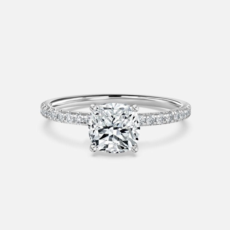 Ulip Cushion Diamond Band Engagement Ring 14K / 18K Solid Gold