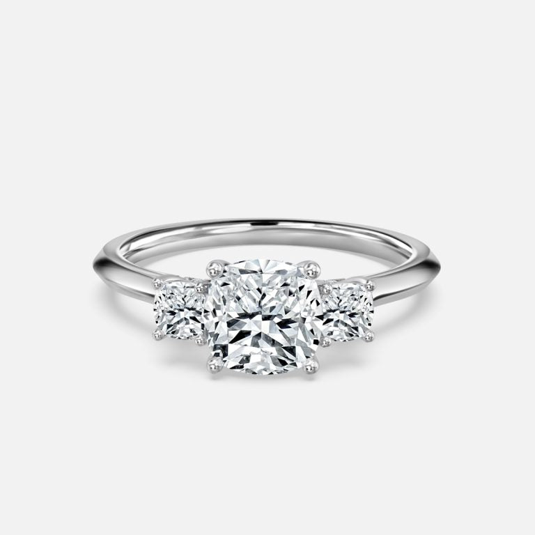 Cae Cushion Three Stone Engagement Ring 14K / 18K Solid Gold
