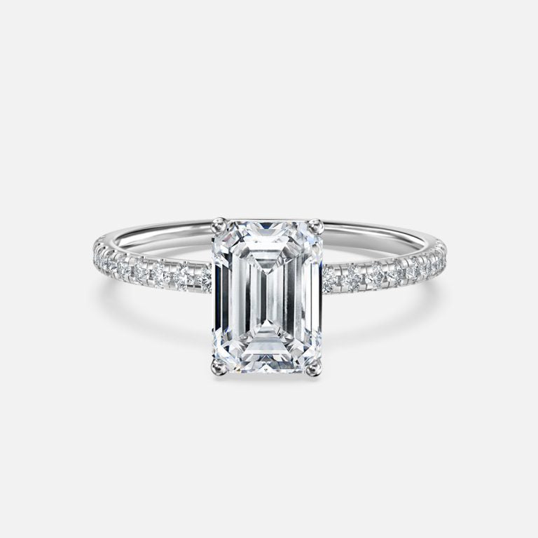 Ulip Emerald Diamond Band Engagement Ring 14K / 18K Solid Gold