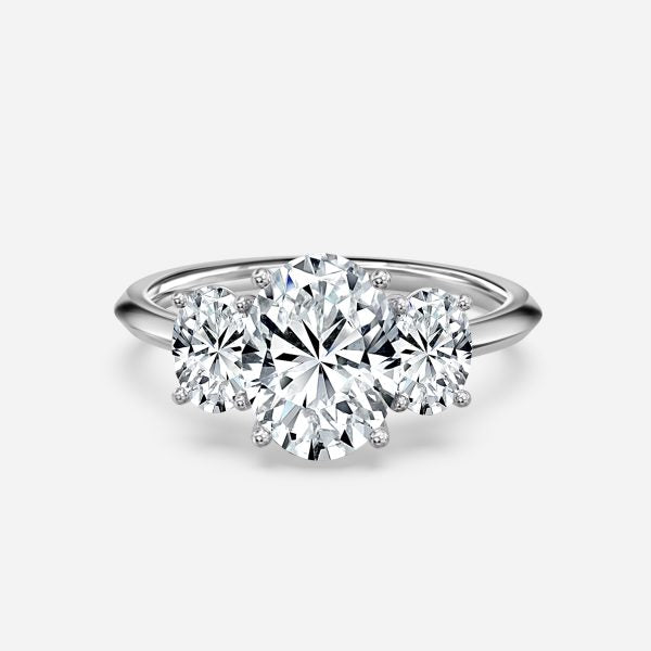 Cae Oval Three Stone Engagement Ring 14K / 18K Solid Gold