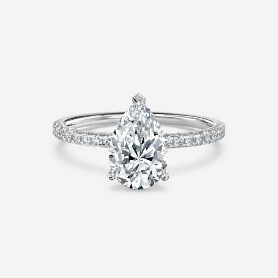 Ulip Pear Diamond Band Engagement Ring 14K / 18K Solid Gold