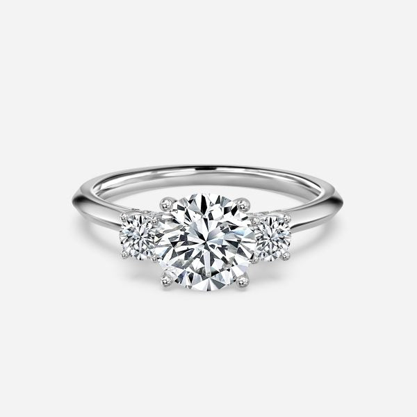 Cae Round Three Stone Engagement Ring 14K / 18K Solid Gold
