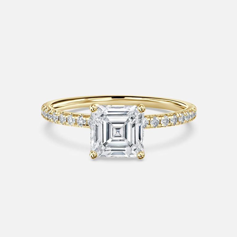 Ulip Radiant Asscher Diamond Band Engagement Ring 14K / 18K Solid Gold