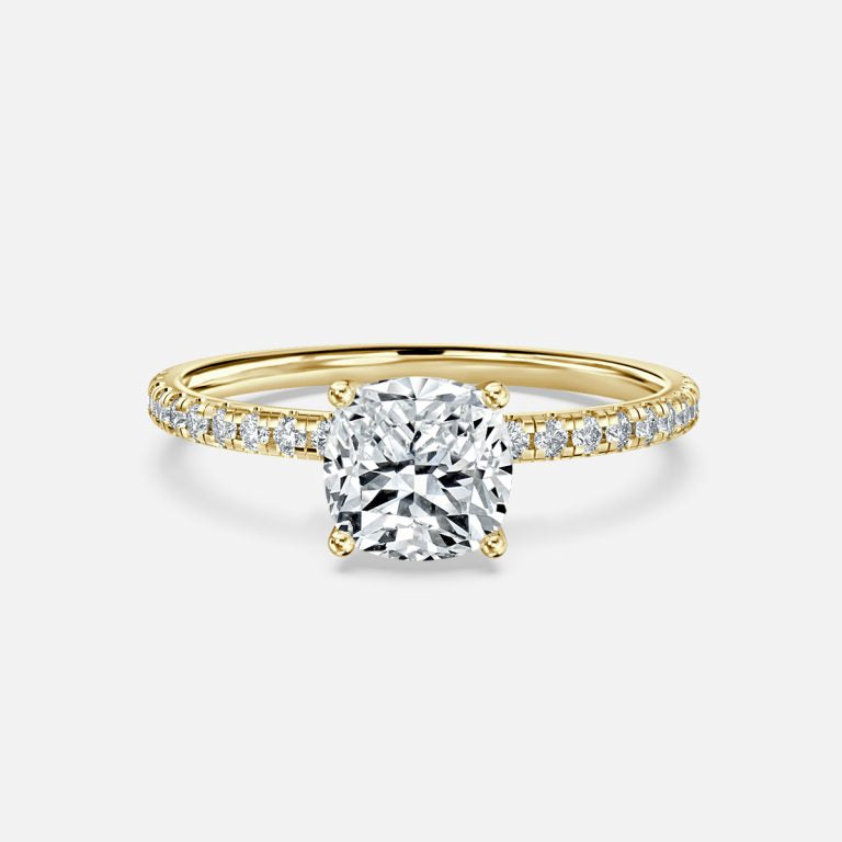 Ulip Cushion Diamond Band Engagement Ring 14K / 18K Solid Gold
