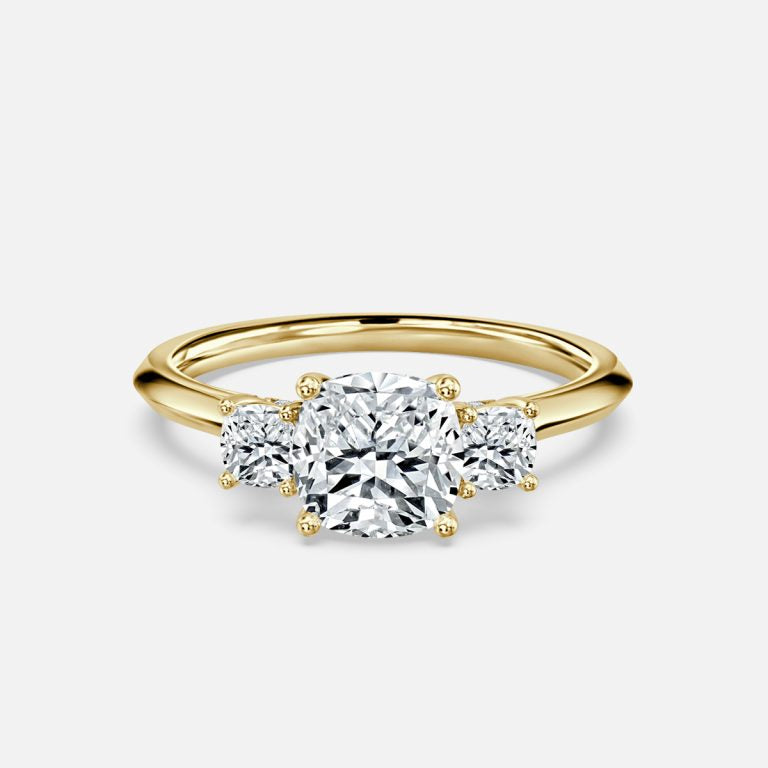 Cae Cushion Three Stone Engagement Ring 14K / 18K Solid Gold