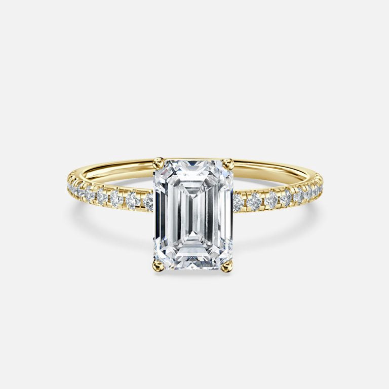 Ulip Emerald Diamond Band Engagement Ring 14K / 18K Solid Gold