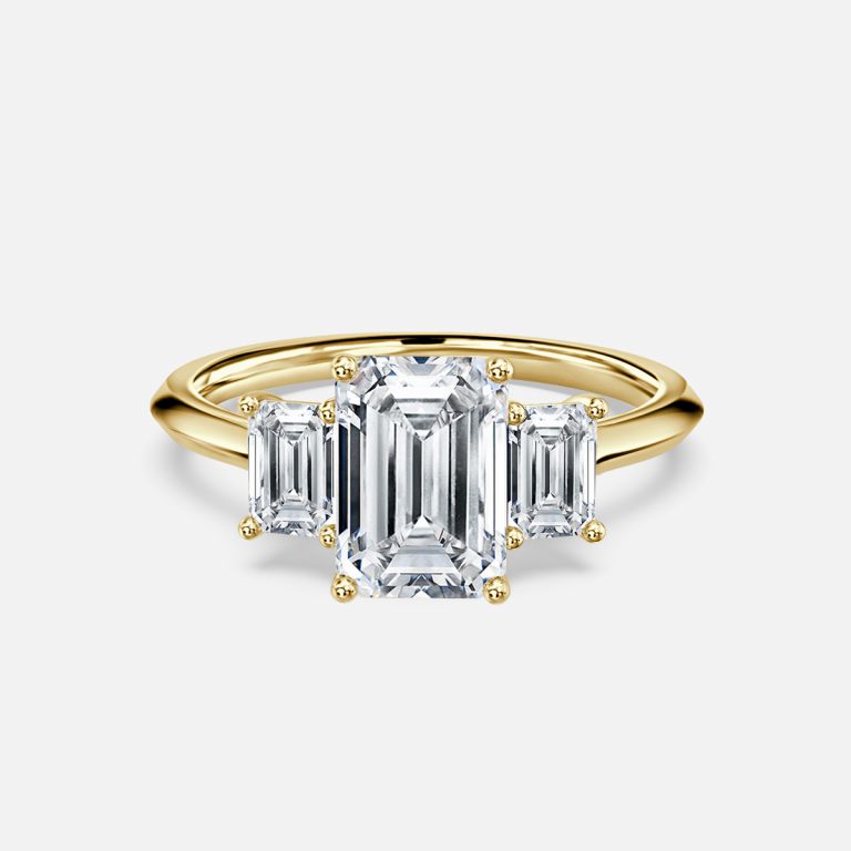 Cae Emerald Three Stone Engagement Ring 14K / 18K Solid Gold