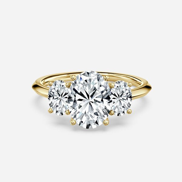 Cae Oval Three Stone Engagement Ring 14K / 18K Solid Gold