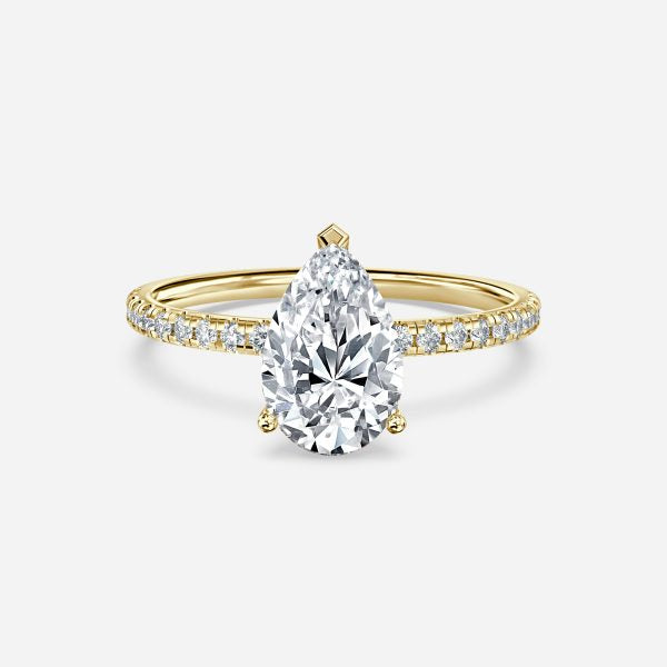 Ulip Pear Diamond Band Engagement Ring 14K / 18K Solid Gold