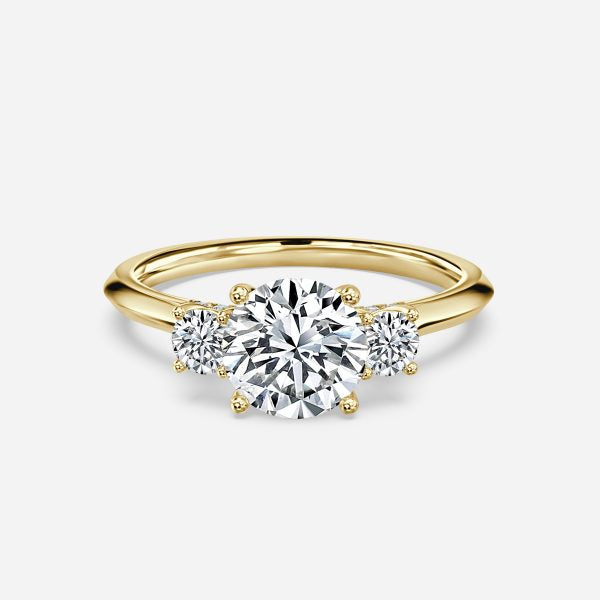 Cae Round Three Stone Engagement Ring 14K / 18K Solid Gold