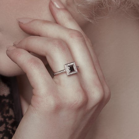 Maya Black and White Diamond Ring 14k Yellow Gold Engagement Pave Band - Blackdiamond