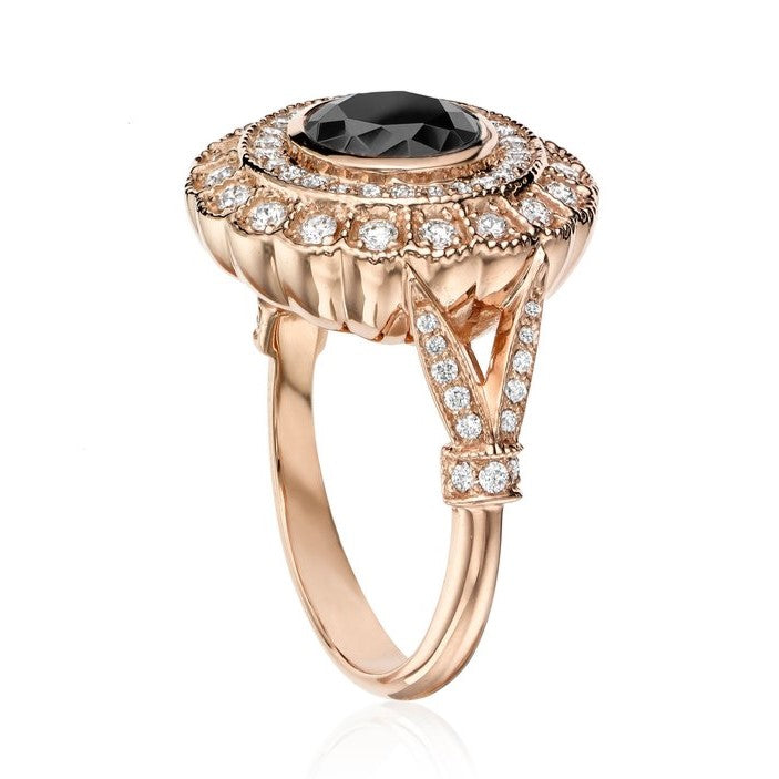 Nile Double Halo Black and White Diamond Ring - Blackdiamond