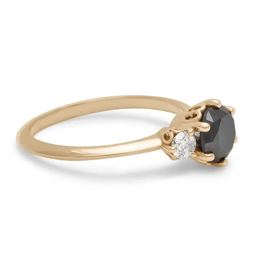 Three Stone Black Diamond Ring 14K Yellow Gold - Blackdiamond