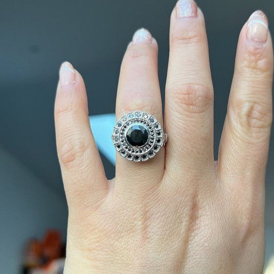 Nile Double Halo Black and White Diamond Ring - Blackdiamond