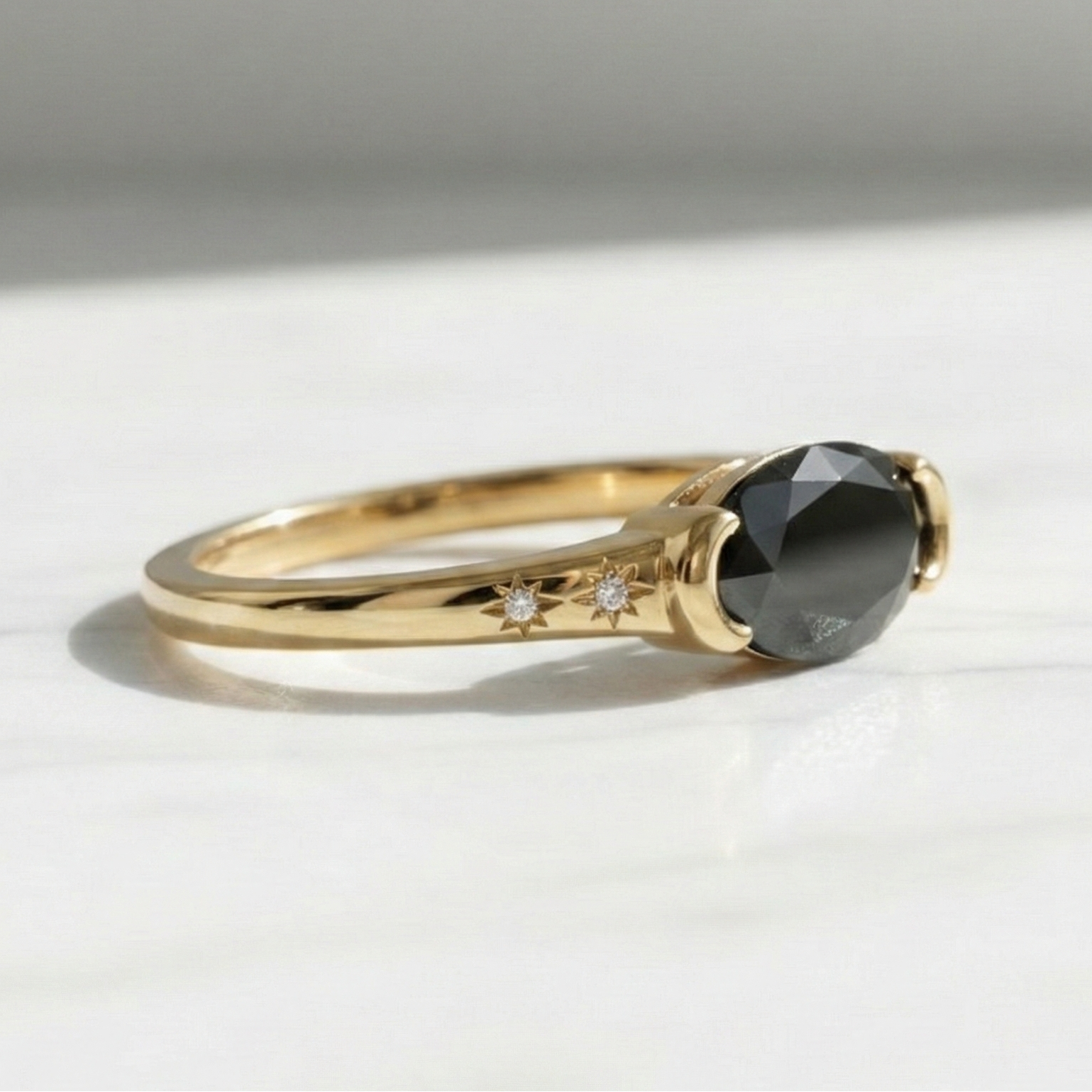 3 Carat Black Marquise Cut Diamond East West Engagement Ring 14K Solid Gold