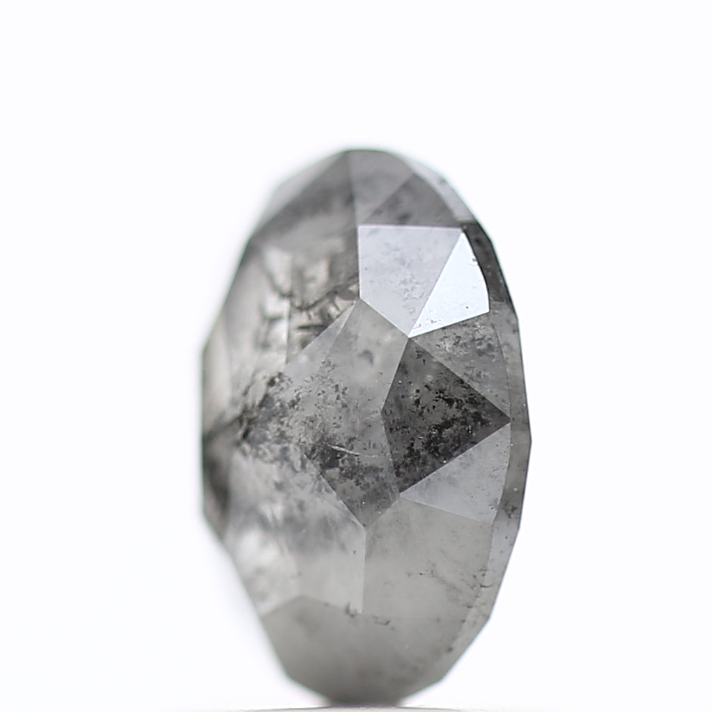 1.31 Carat Natural Salt Pepper Diamond Gray Rose Cut Brilliant Oval 7.72 MM