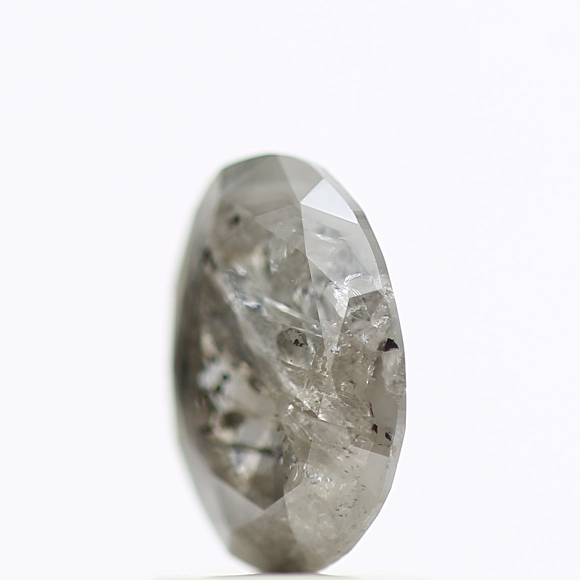 0.91 Carat Rose Cut Oval Gray Salt Pepper Diamond 8.05 MM