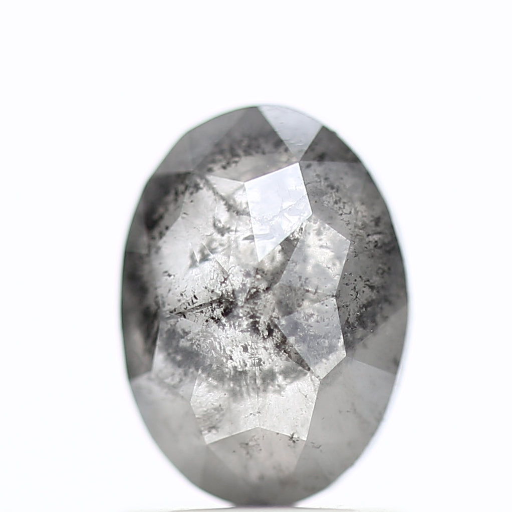 1.31 Carat Natural Salt Pepper Diamond Gray Rose Cut Brilliant Oval 7.72 MM