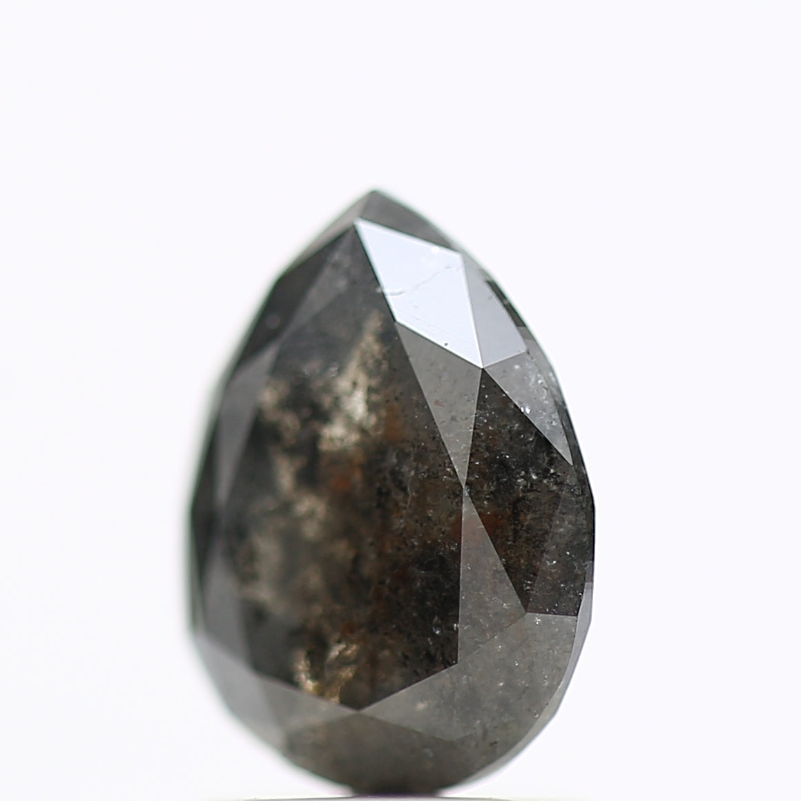 1.38 Carat Brilliant Pear Rose Cut Salt and Pepper Diamond 8.42 MM