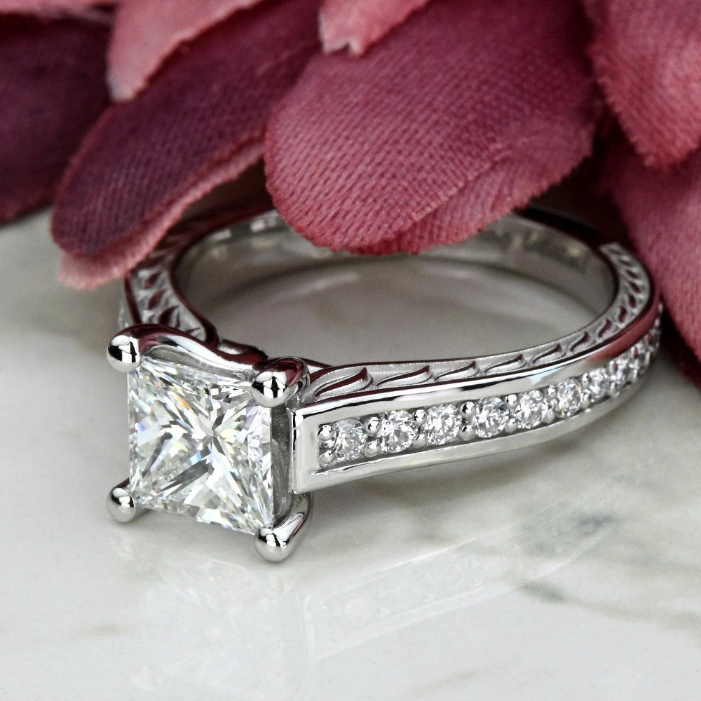 1 Carat Lab Princess Diamond Antique Channel Set Engagement Ring