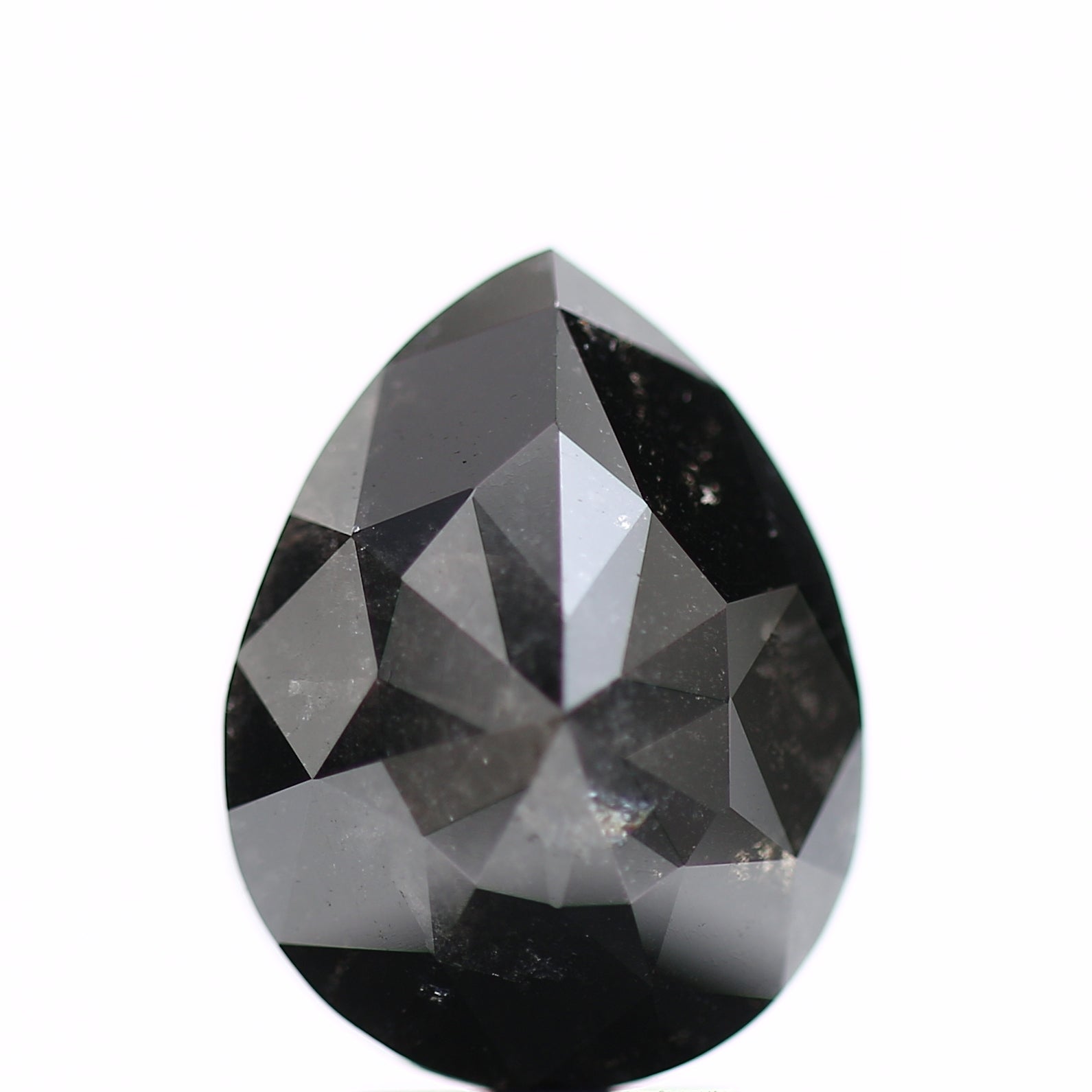 3.39 Carat Rose Cut Pear Salt and Pepper Black Diamond 11.76 MM