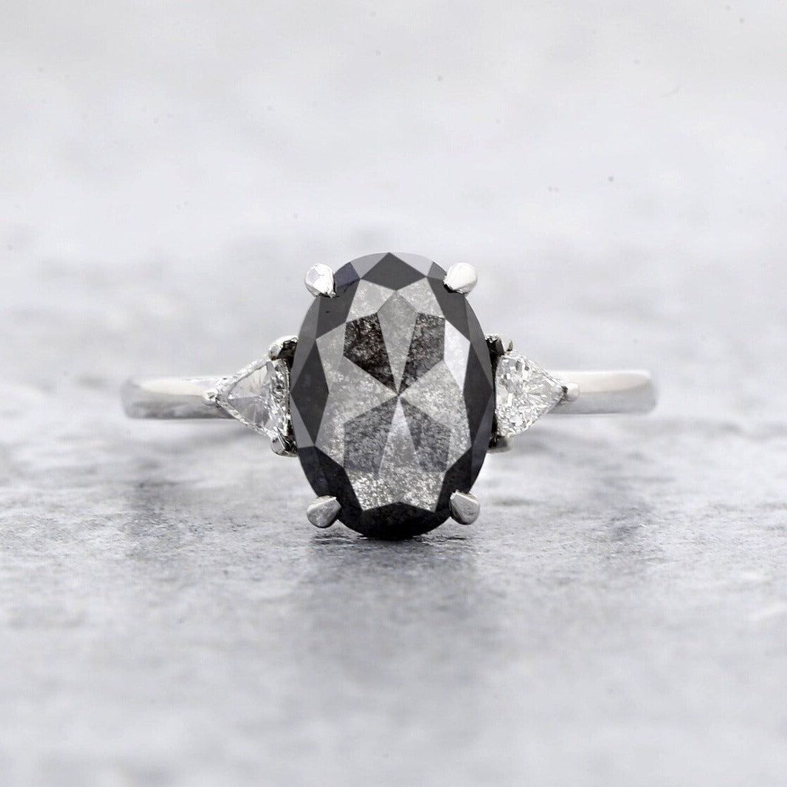 salt and pepper oval diamond engagement ring