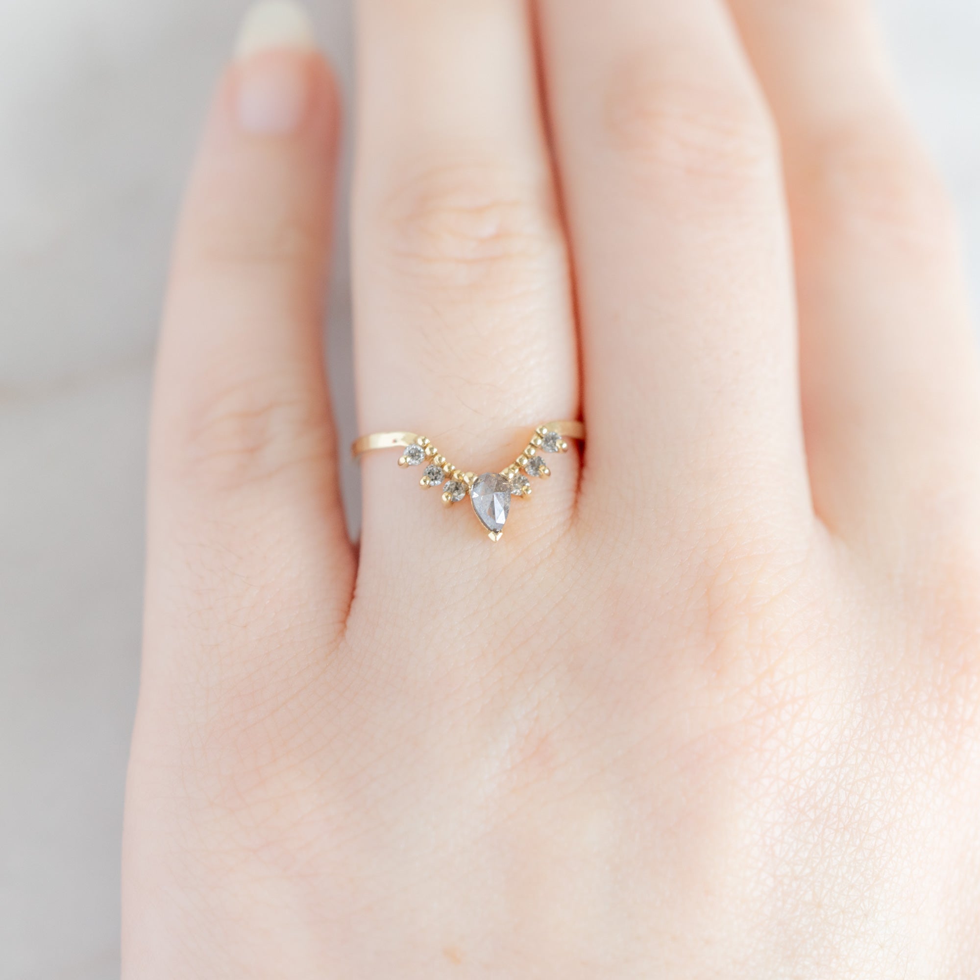 Natural Salt and Pepper Pear Diamond Sunburst Stacking Band