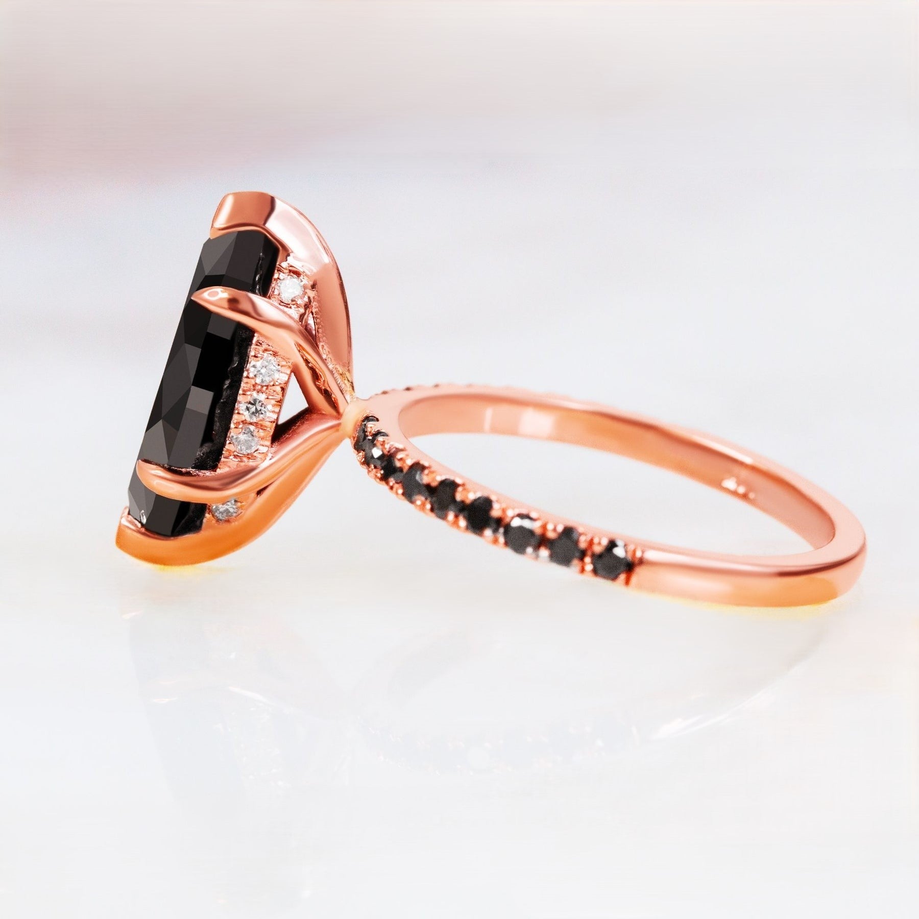 3.12 Carat Marquise Black Diamond Engagement Ring Pave 14K Rose Gold