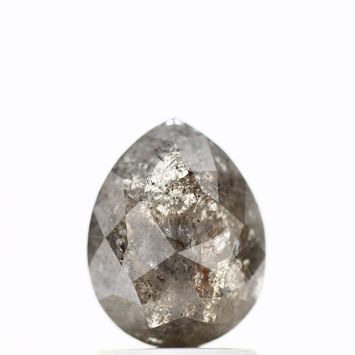 1.68 Carat Natural Rose Cut Salt and Pepper Pear Diamond 8.32 MM