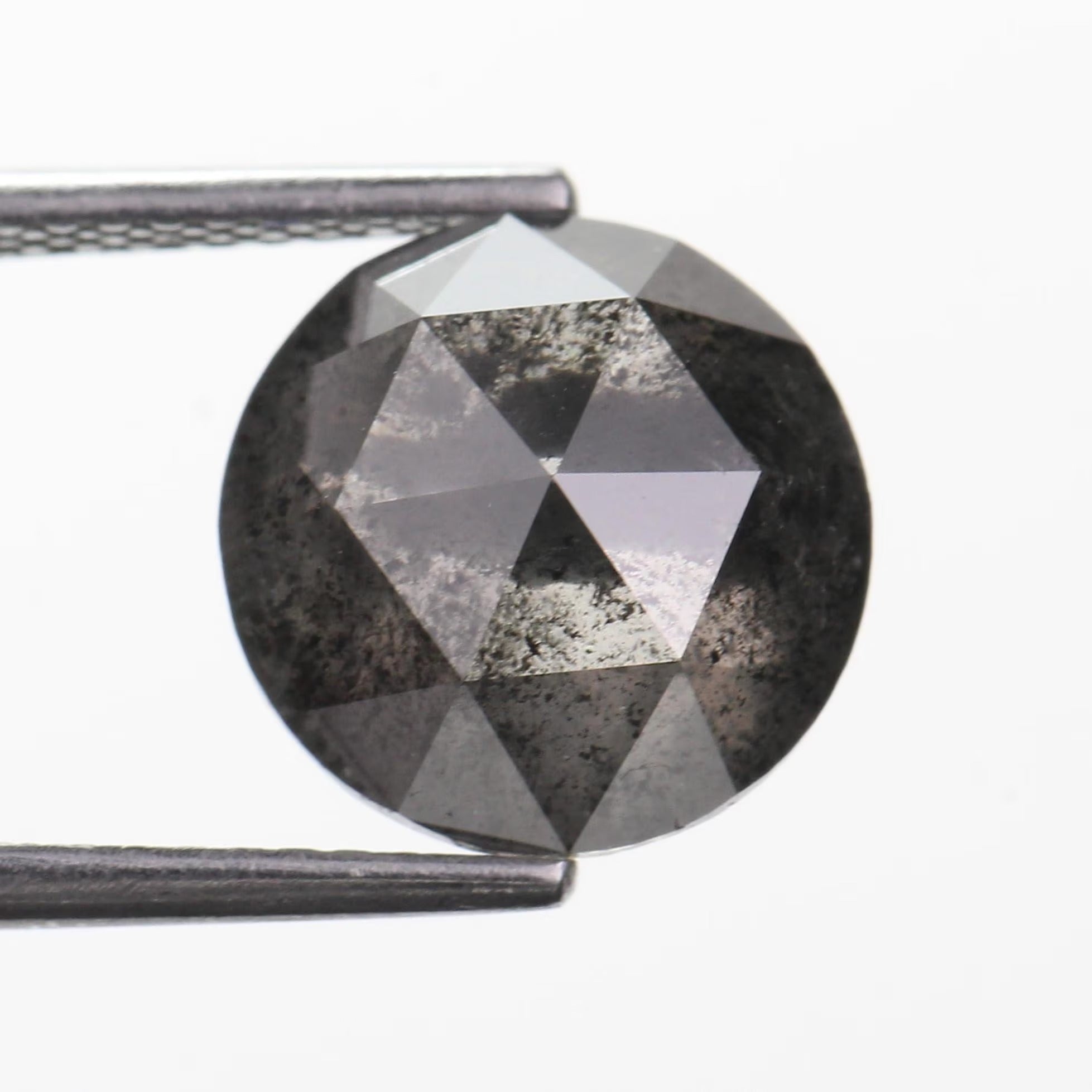 3.65 Ct Round Rose cut Black Salt and Pepper Diamond 9.90 MM