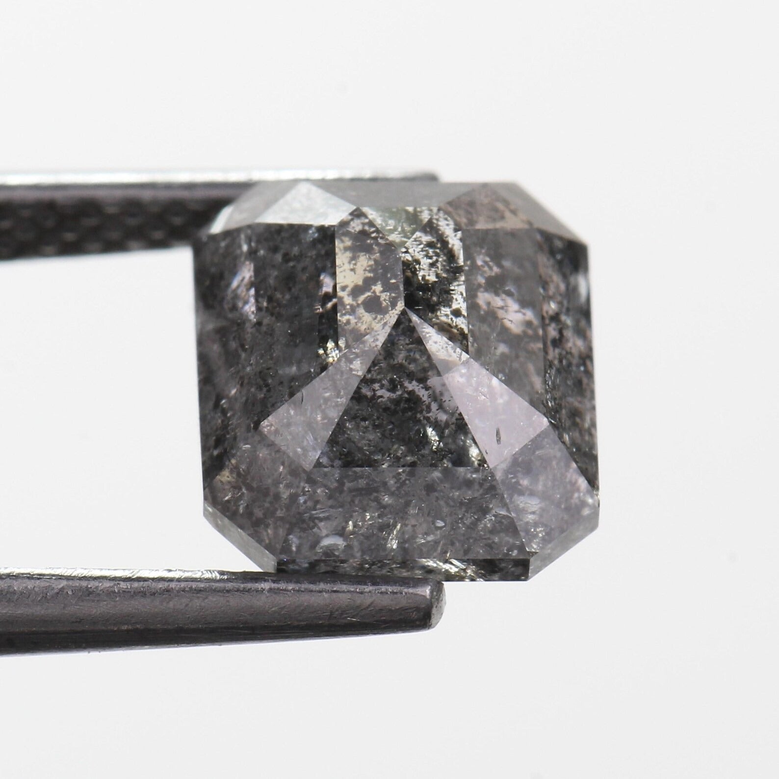 3.17 Carat Salt and Pepper Diamond Emerald Natural Speckled 8.3 MM