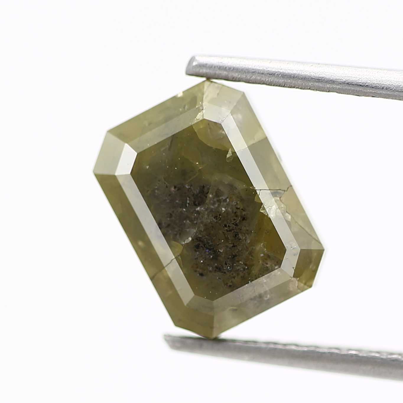 3.22 Carat 9.04 MM Rustic Green Yellow Emerald Cut Natural Diamond - Blackdiamond