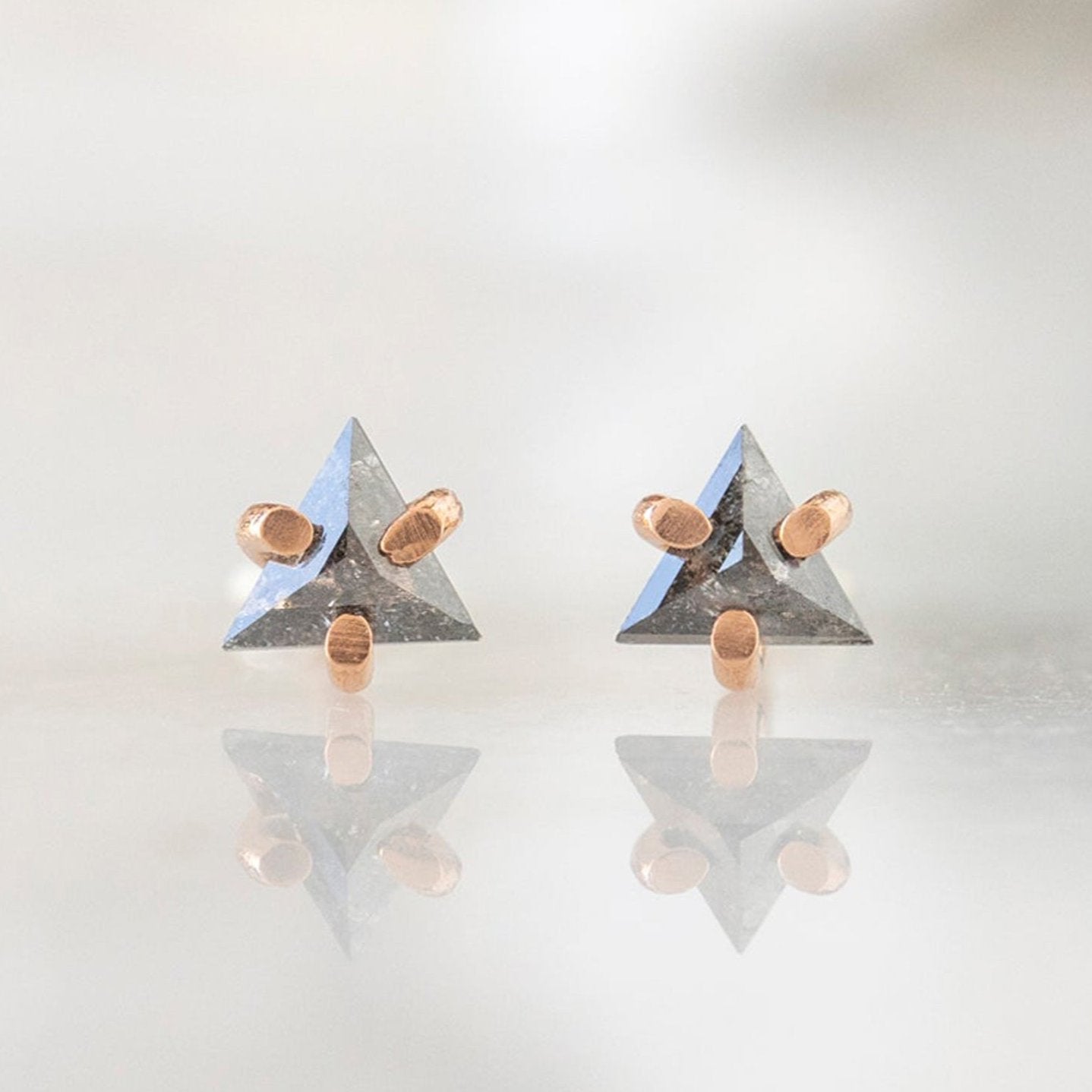 0.50 Carat Salt and Pepper Diamond Triangle Stud Earrings