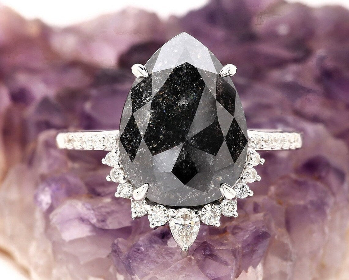 black pear diamond engagement ring