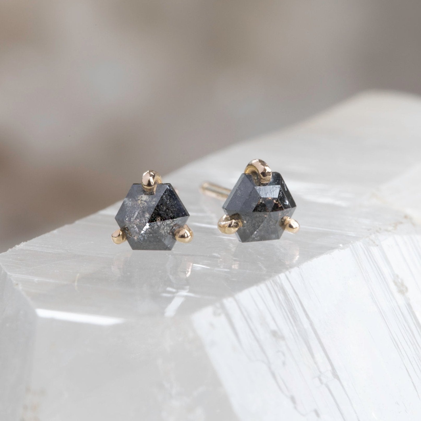 0.50 Carat Black Salt and Pepper Hexagon Diamond Earrings