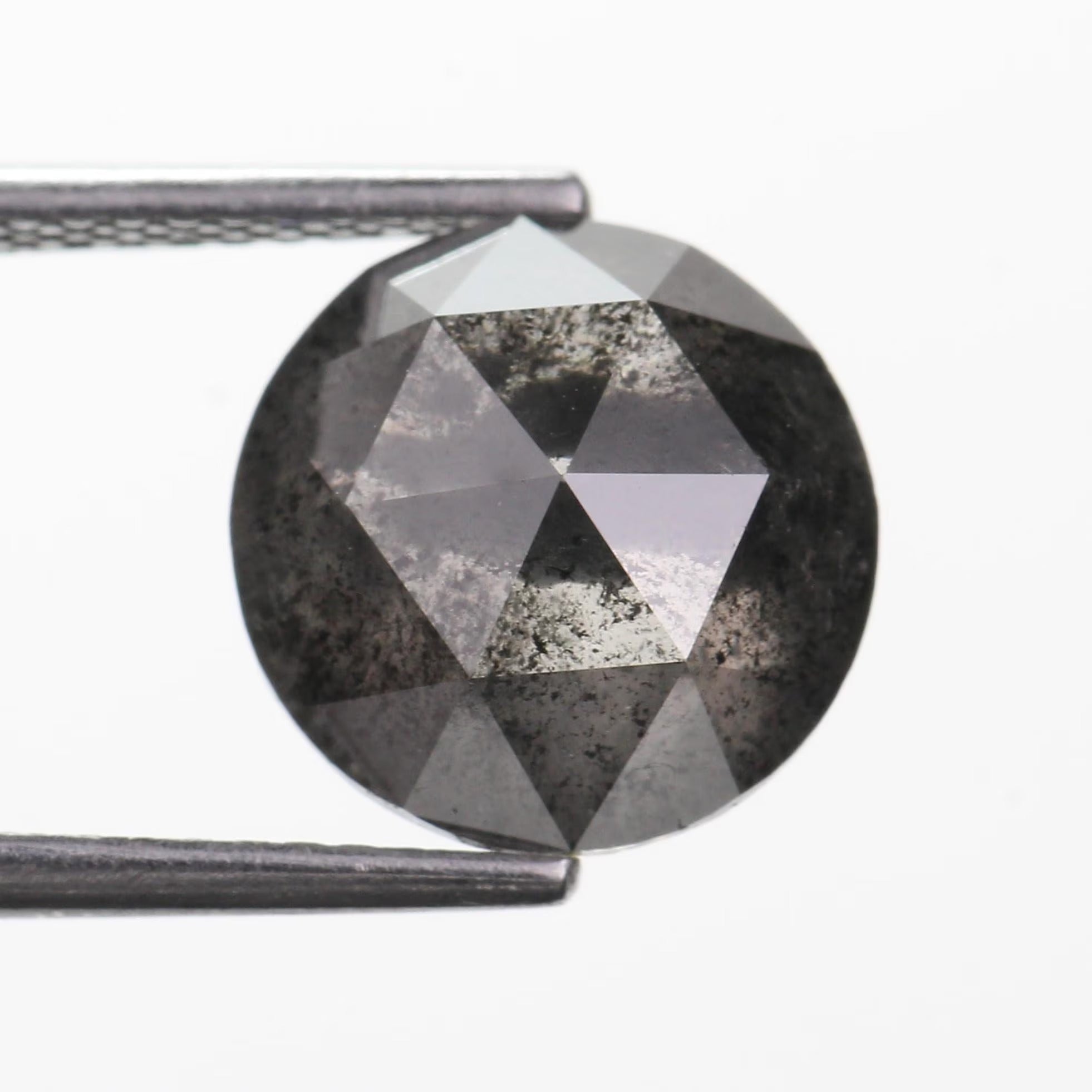 3.65 Ct Round Rose cut Black Salt and Pepper Diamond 9.90 MM