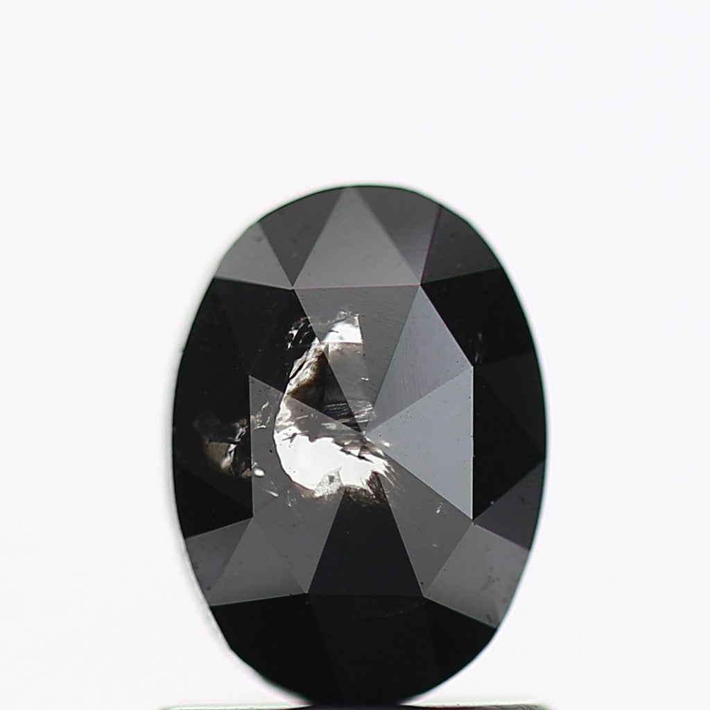 0.75 Carat Fancy Black Oval Rose Cut Natural Diamond 7.3 MM