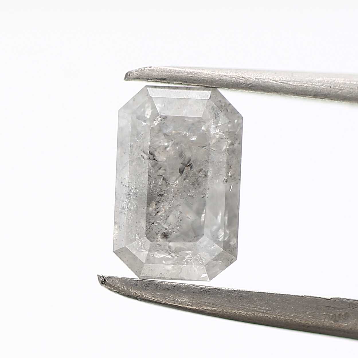 0.94 Carat 7.08 MM Fancy Icy Gray Emerald Cut Salt and Pepper Diamond - Blackdiamond