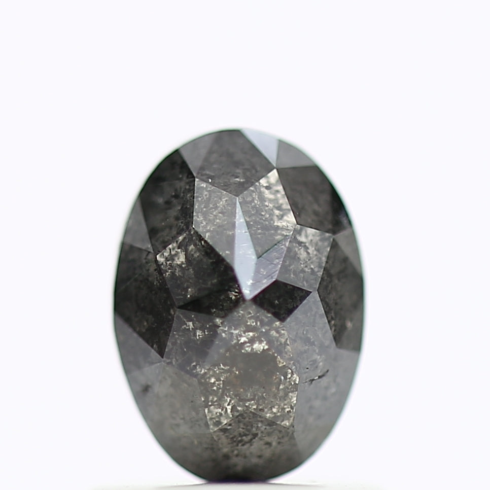 0.84 Carat Natural Oval Stones For Black Speckled Diamond Ring 6.75 MM