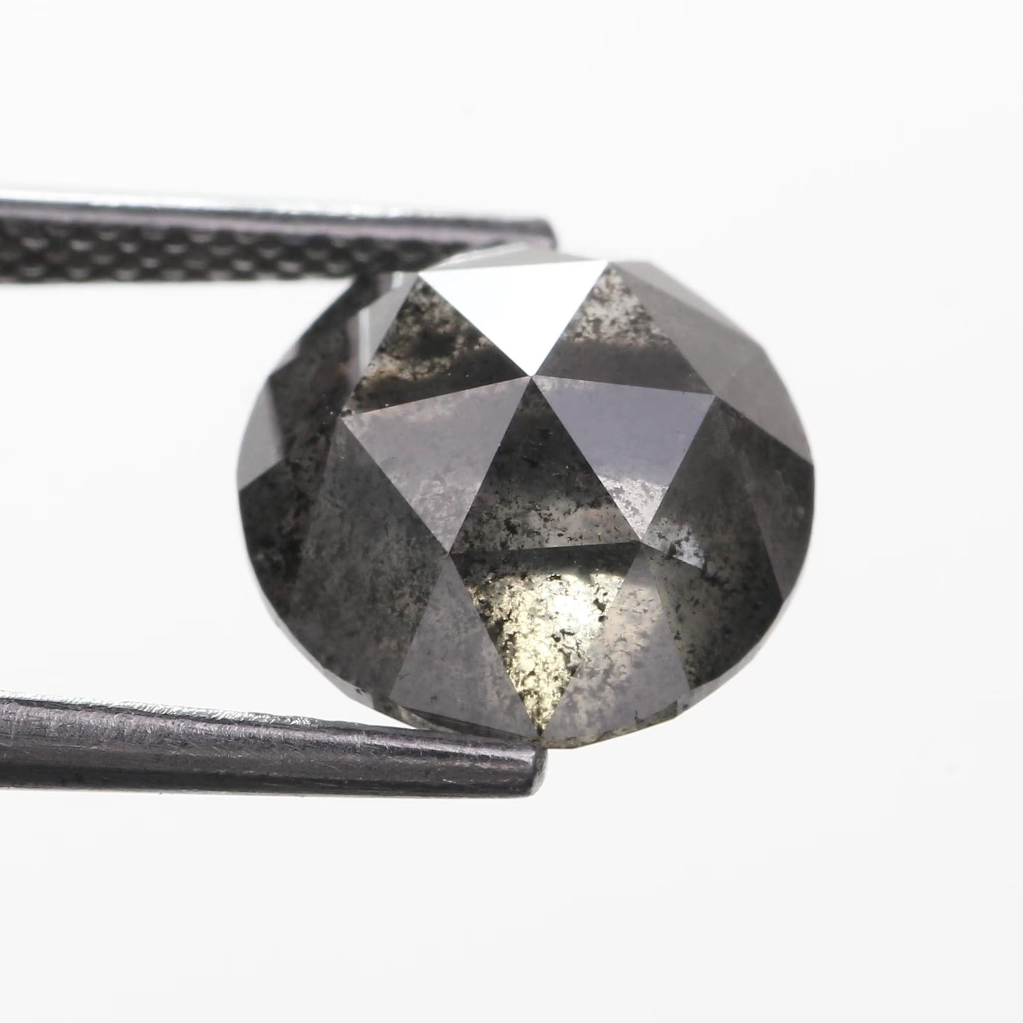 3.65 Ct Round Rose cut Black Salt and Pepper Diamond 9.90 MM