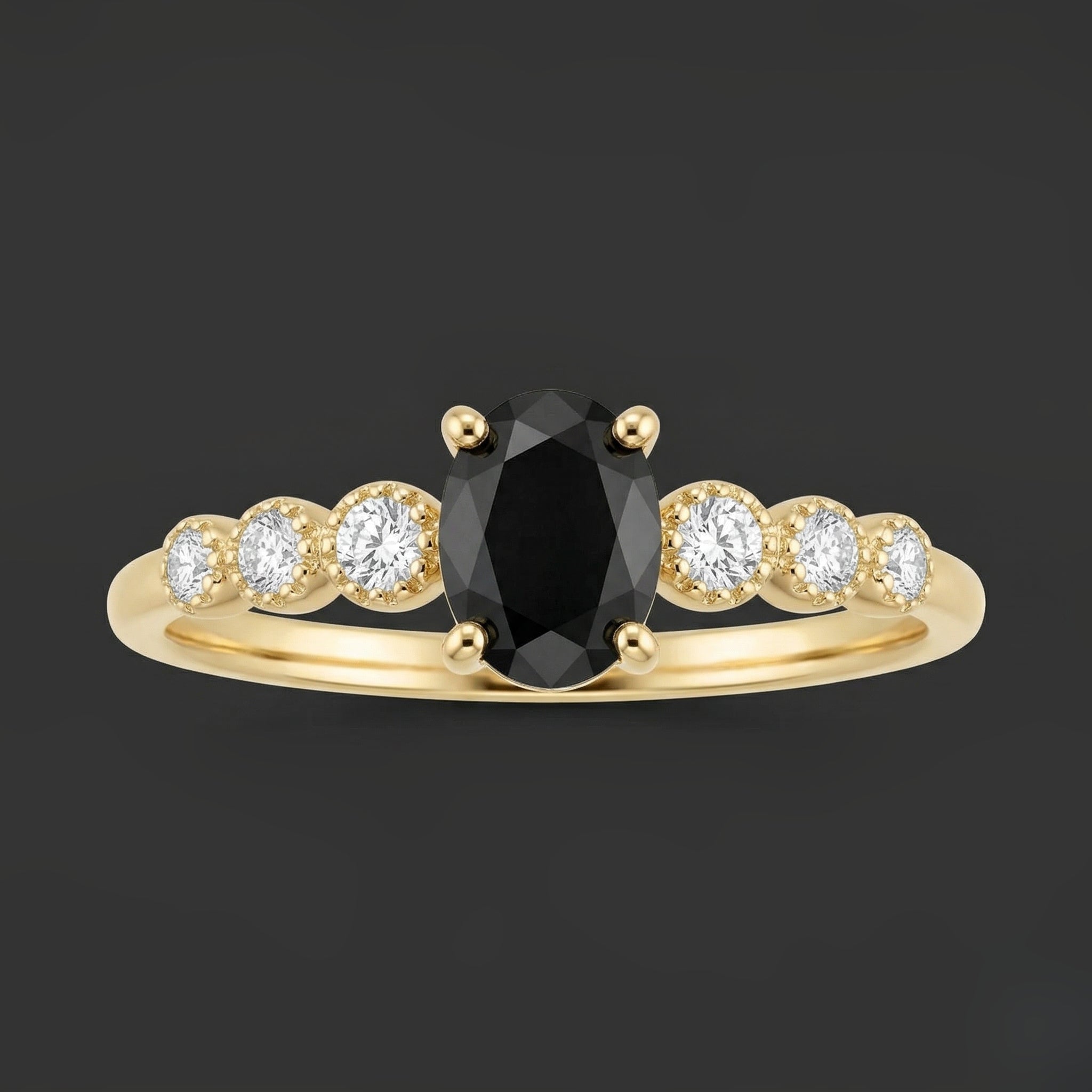 1 Carat Black Oval Cut Diamond Engagement Ring 14K Gold