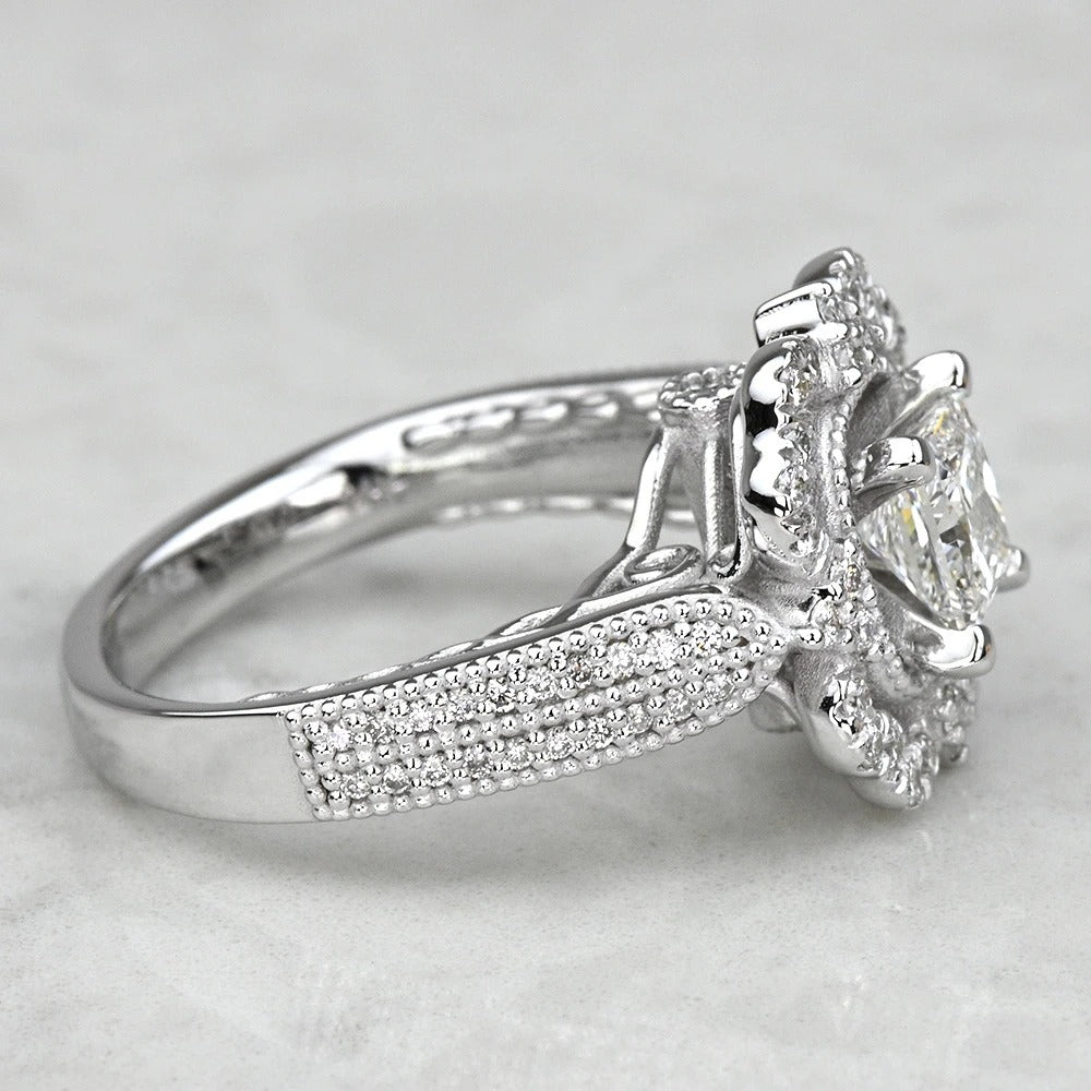 1 Carat Lab Created Princess Diamond Vintage Halo Engagement Ring