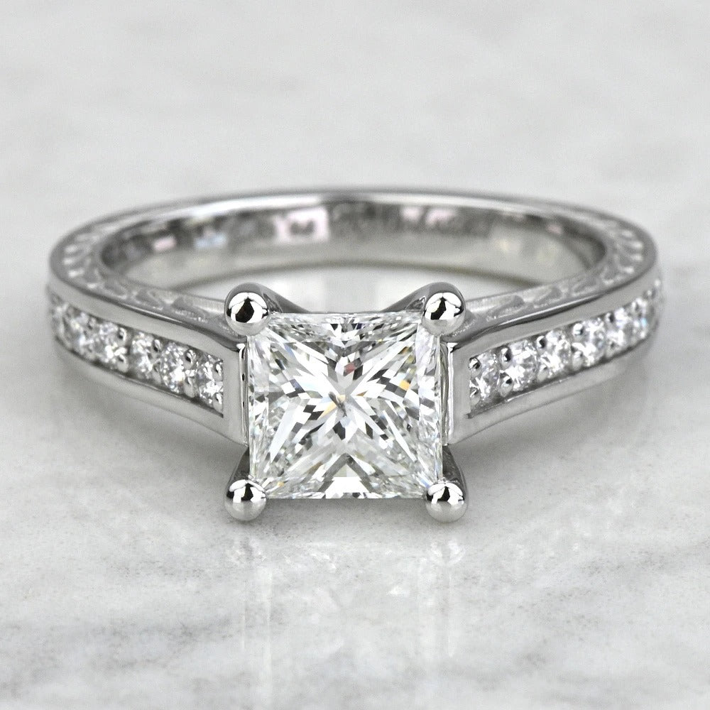 1 Carat Lab Princess Diamond Antique Channel Set Engagement Ring