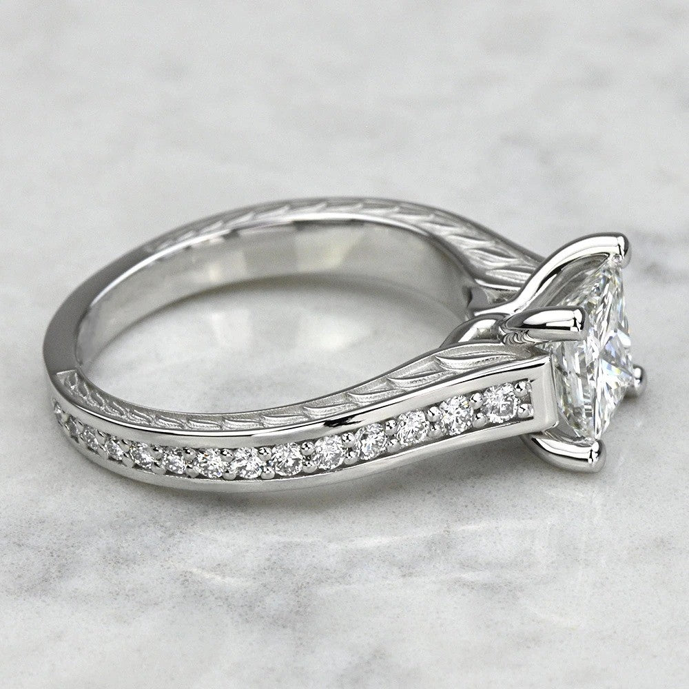 1 Carat Lab Princess Diamond Antique Channel Set Engagement Ring
