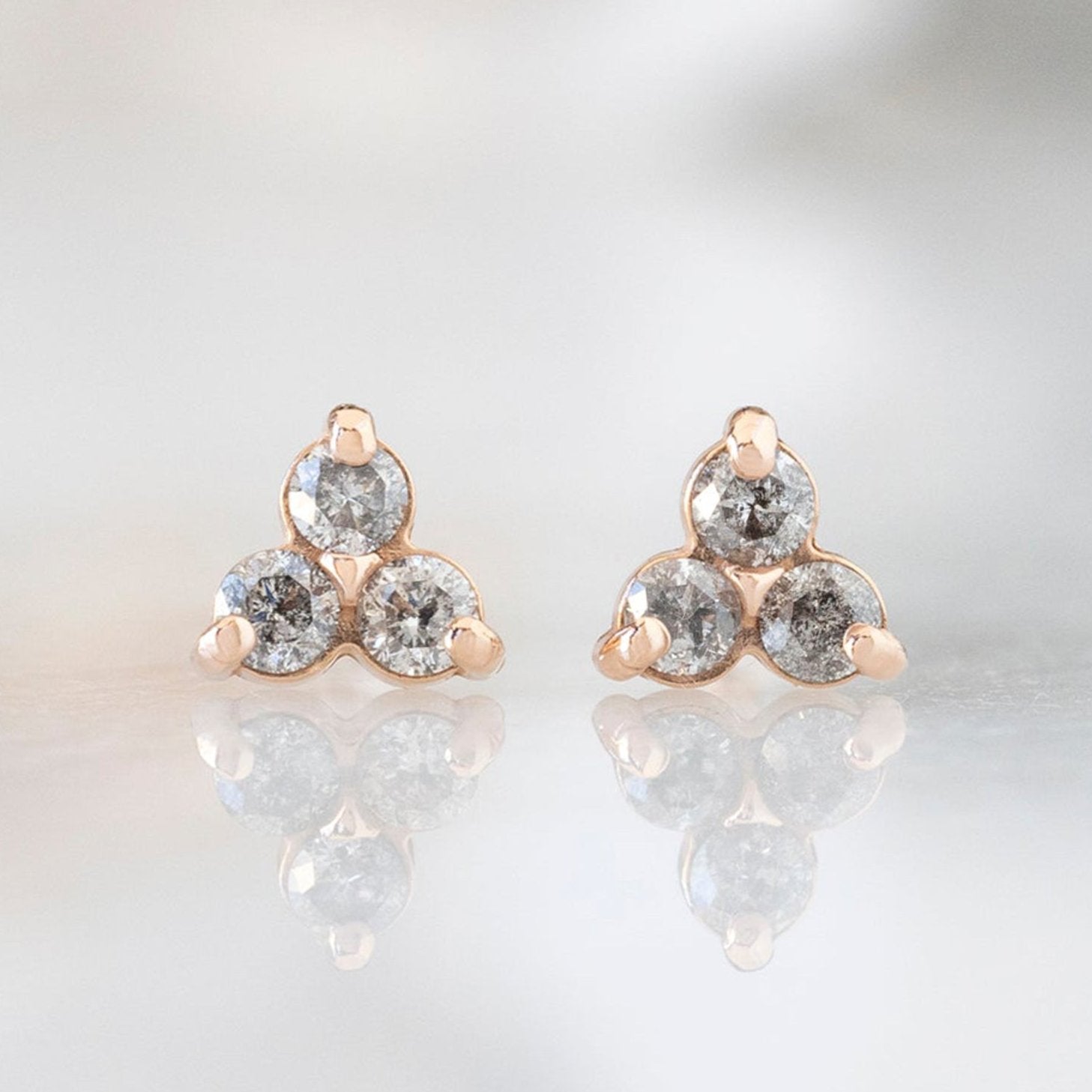 0.26 Carat Round Salt and Pepper Diamond Cluster Stud Earrings