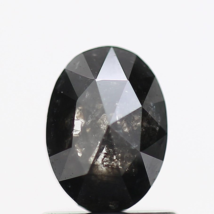 0.83 Carat Black Oval Rose Cut Natural Salt and Pepper Diamond 6.8 MM
