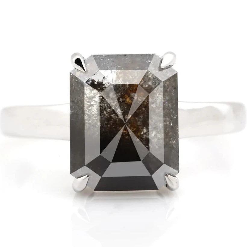 emerald salt and pepper diamond ring